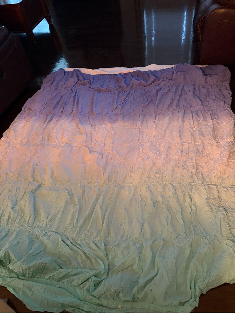 Pottery Barn Ombre Blue to Green Ruffled Comforter